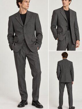 Vintage Prada Men’s Gray Wool Suit Made in Italy IT 52 Altered EUC